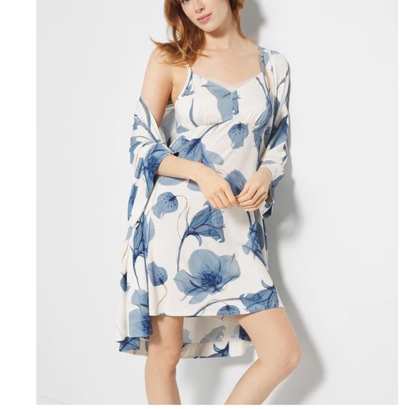 Soma Other - Soma Cool Nights Womens XXL Blue Floral Print Kimono Robe Lightweight Loungewear